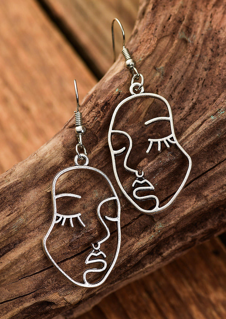 

Abstract Face Hollow Out Hook Earrings, Silver, 507644