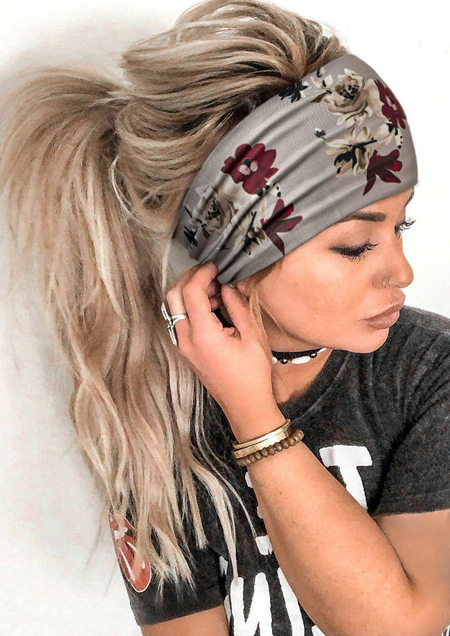 

Floral Elastic Yoga Sports Wide Headband - Gray, 507662
