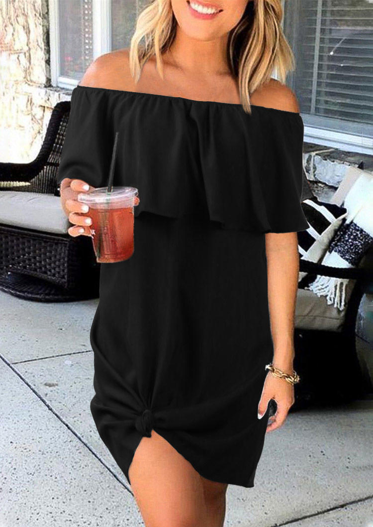 

Off Shoulder Ruffled Asymmetric Layered Mini Dress - Black, 507671