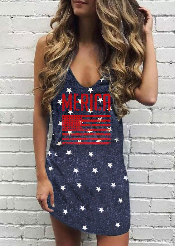 

American Flag Star Striped Mini Dress - Blue, 507756