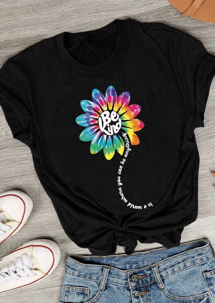 

Tie Dye Sunflower Be Kind T-Shirt Tee - Black, 507564