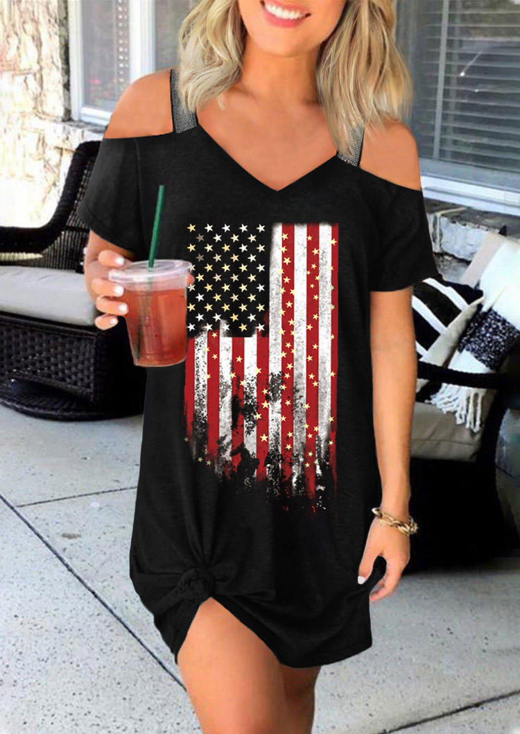 

American Flag Cold Shoulder Mini Dress - Black, 507651