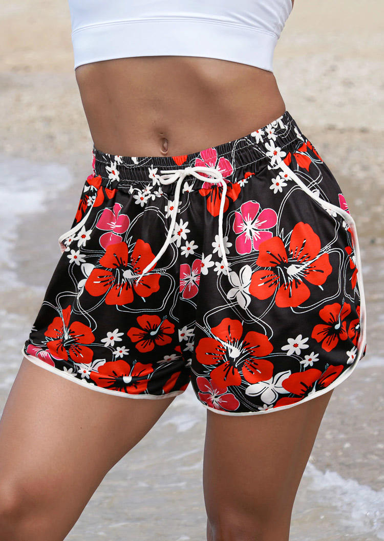 

Floral Pocket Drawstring Elastic Waist Shorts, Multicolor, 507738