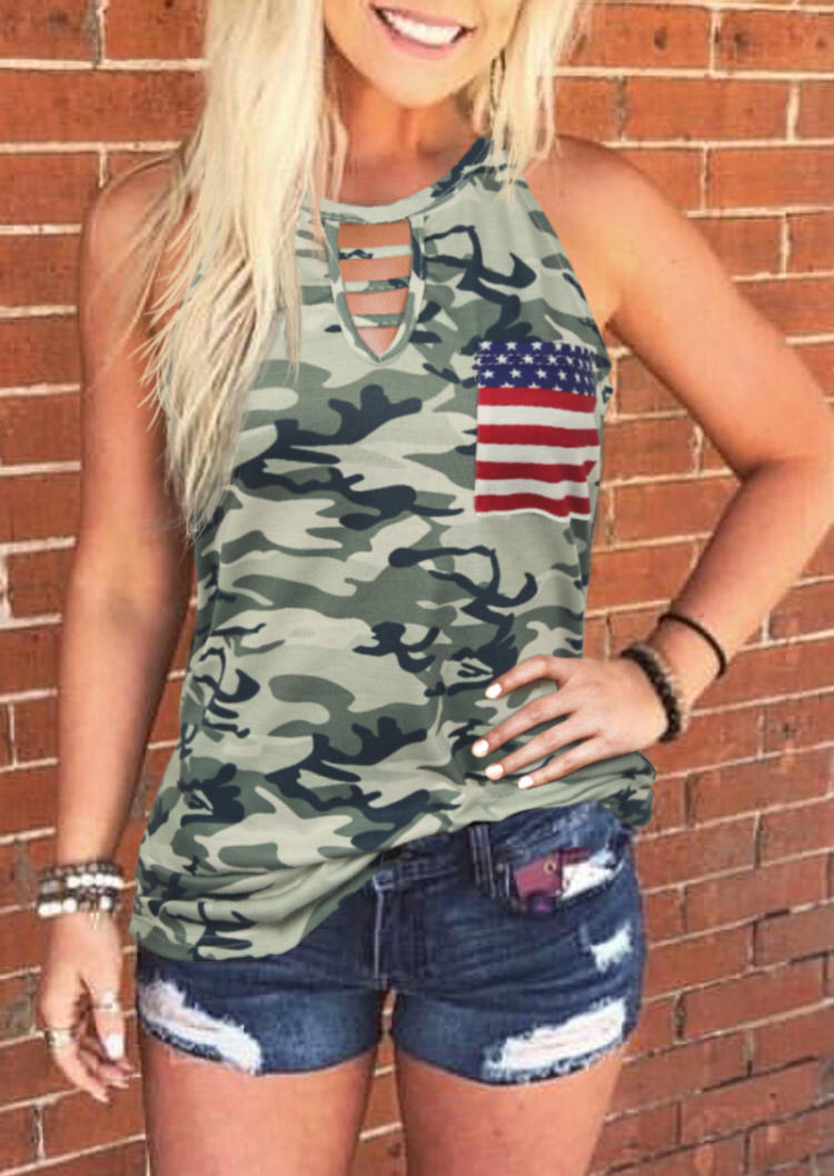 

Camouflage American Flag Star Striped Pocket Tank, 507774