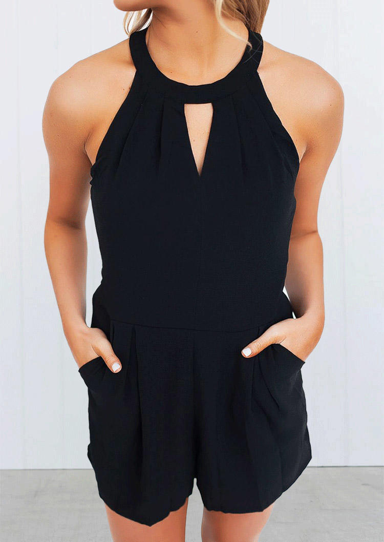 

Lace Open Back Cut Out Romper - Black, 507808
