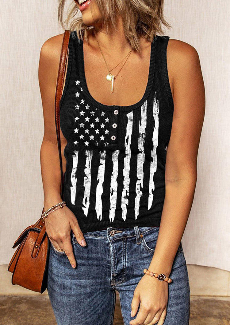 

American Flag Star Striped Button Casual Tank - Black, 507843