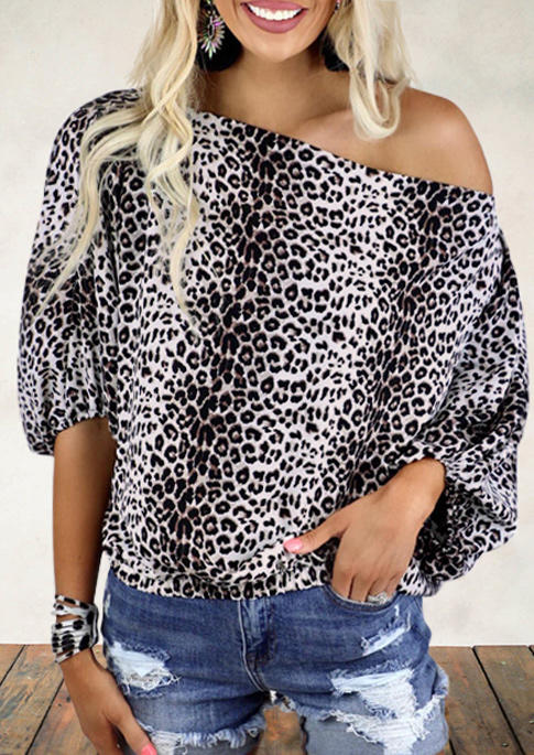 

Leopard Batwing Sleeve Casual Blouse, 507860