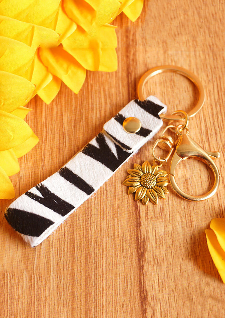 

Leopard Zebra Cow Sunflower Pendant Keychain, Pattern1, 507866