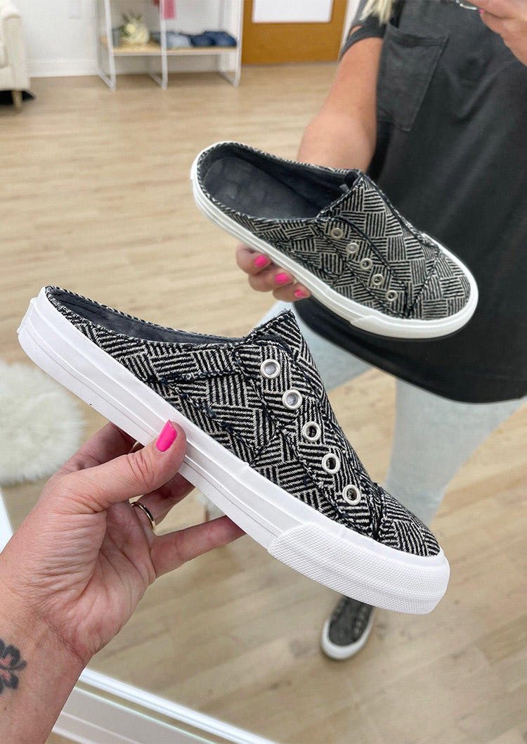 

Geometric Striped Slip On Round Toe Flat Sneakers - Black, 507890