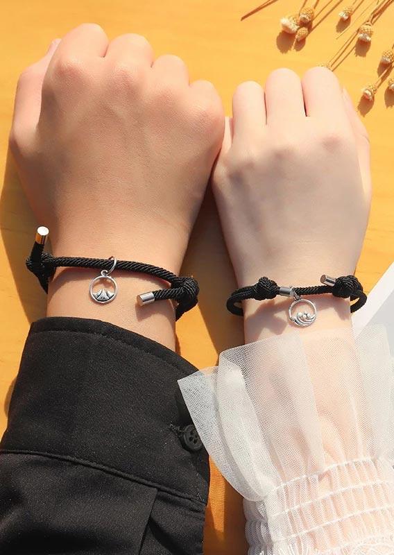

2Pcs Couples Magnetic Matching Braided Rope Bracelet - Black, 497150