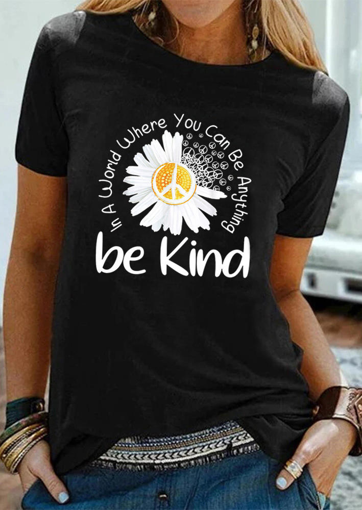 

Be Kind Daisy O-Neck T-Shirt Tee - Black, 507407