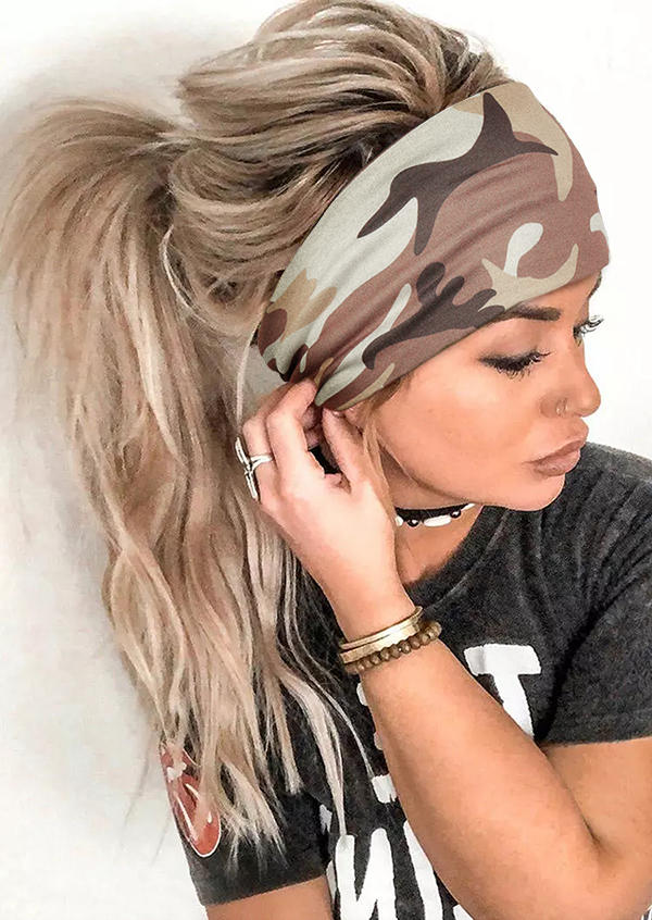 

Camouflage Twist Yoga Sport Wide Headband, Coffee, 507880