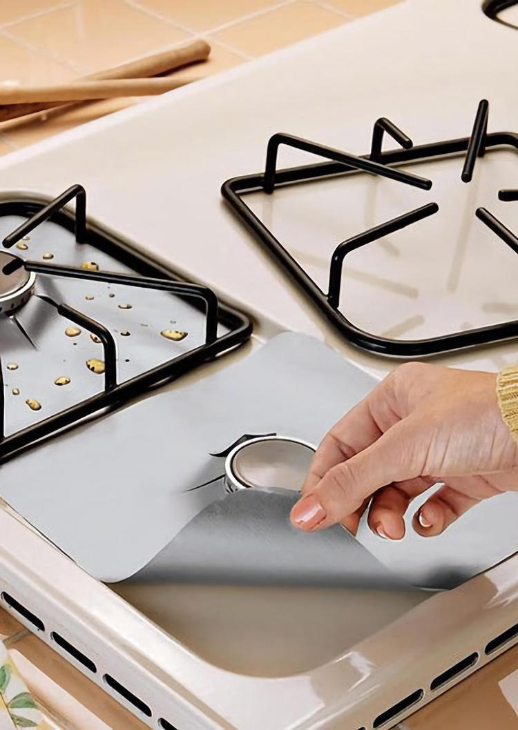 

4Pcs Reusable Gas Hob Stovetop Cooker Protector, Silver, 507956