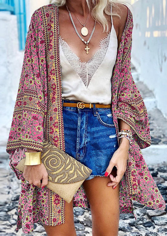 

Vintage Bohemian Floral Open Front Cardigan, Multicolor, 506642