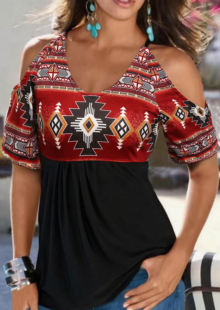 

Aztec Geometric Cold Shoulder Blouse - Black, 506777