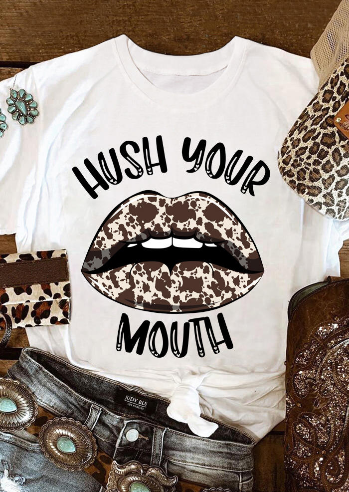 

Hush Your Mouth Cow Lips T-Shirt Tee - White, 507665