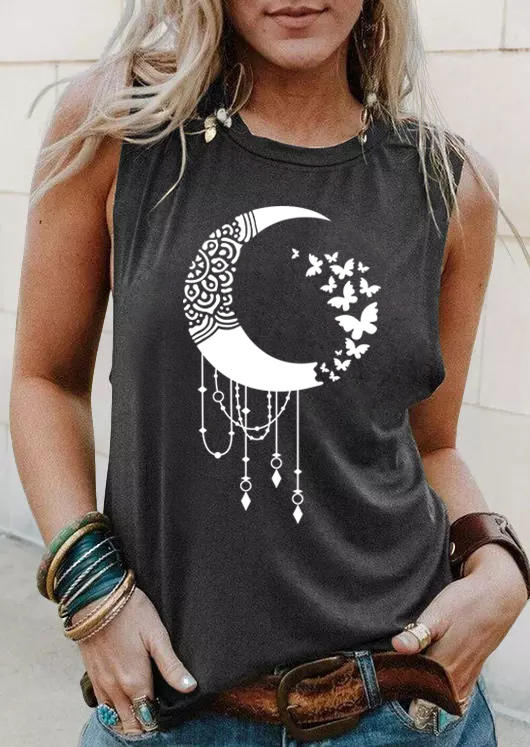 

Butterfly Mandala Moon O-Neck Tank - Dark Grey, 507810