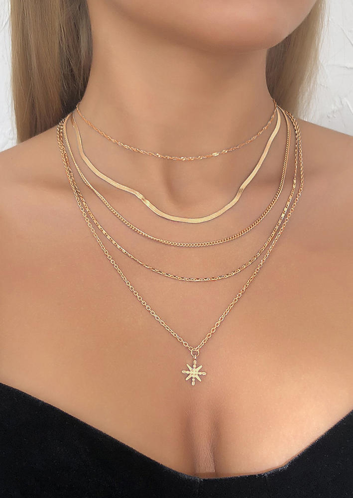 

Flower Pendant Multi-Layered Alloy Necklace, Gold, 508019