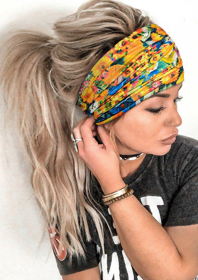 

Sunflower Tie Dye Yoga Sports Wide Headband, Pattern2, 508048