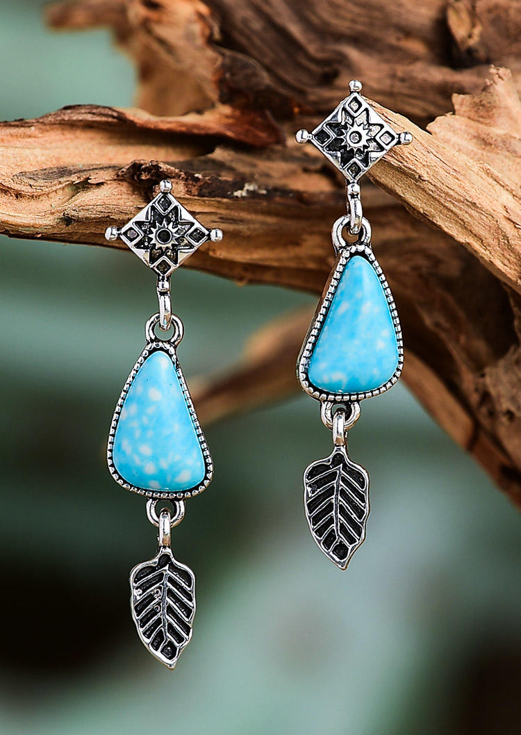 

Vintage Turquoise Leaf Feather Pendant Earrings, Cyan, 508049