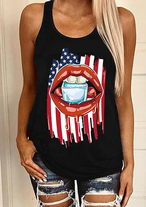 

American Flag Star Striped Lips Tank - Black, 507571