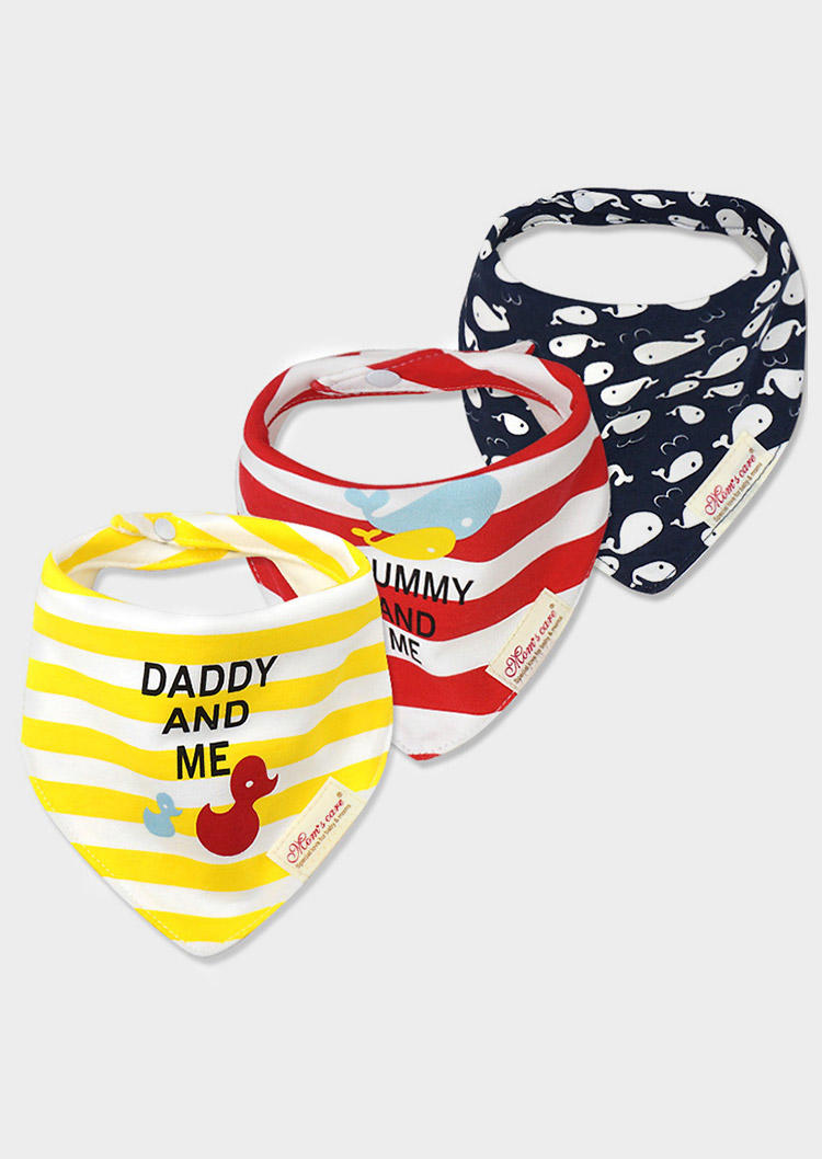 

3Pcs Striped Cartoon Graphics Baby Bandana Bibs Set, Pattern1;pattern2, 508024