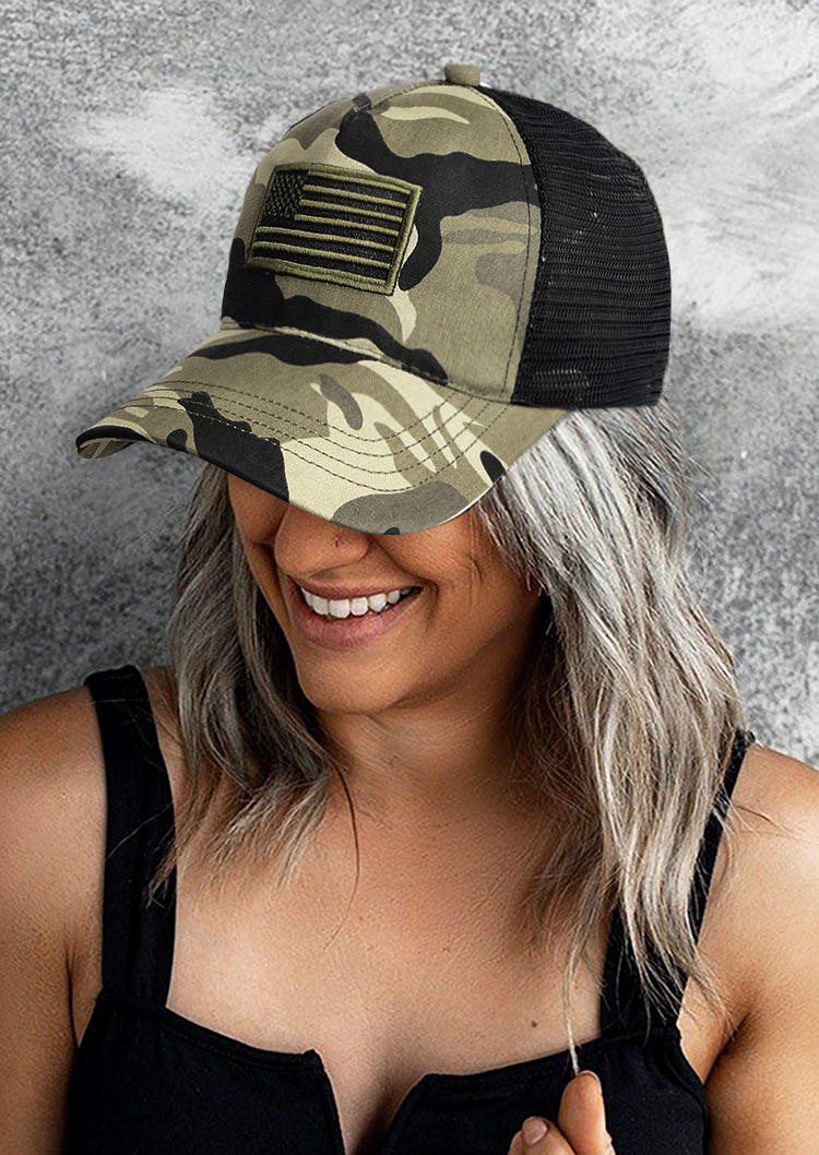 

Camouflage American Flag Star Striped Hollow Out Baseball Cap, 508143