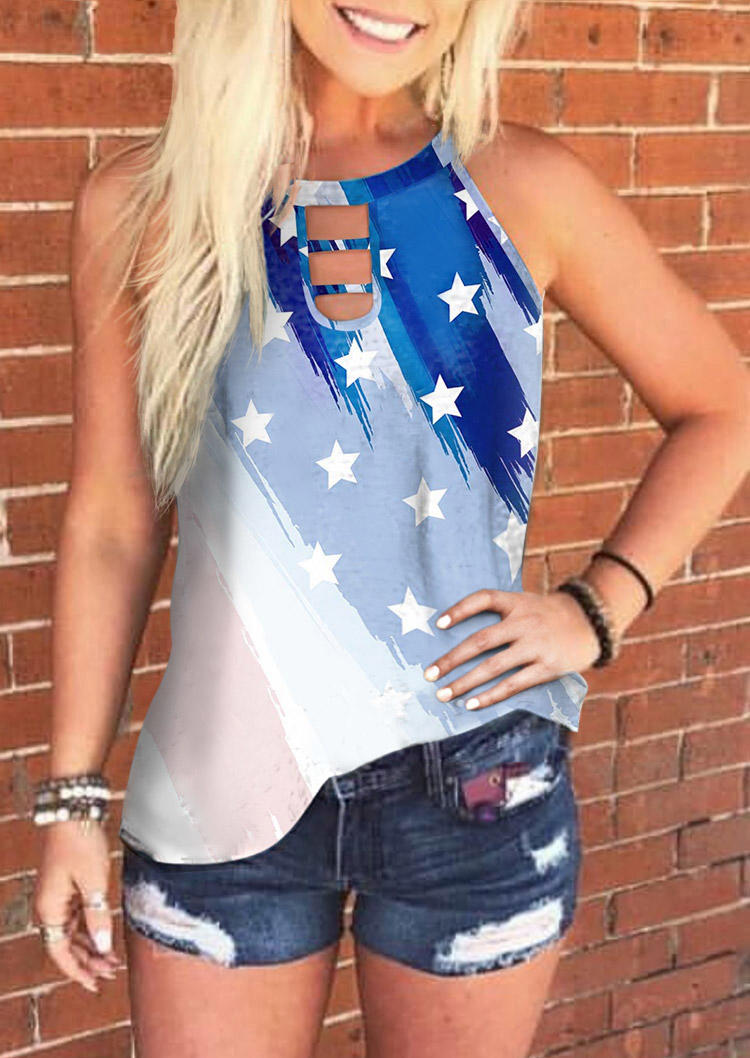 

American Flag Star Keyhole Neck Tank, Multicolor, 508147