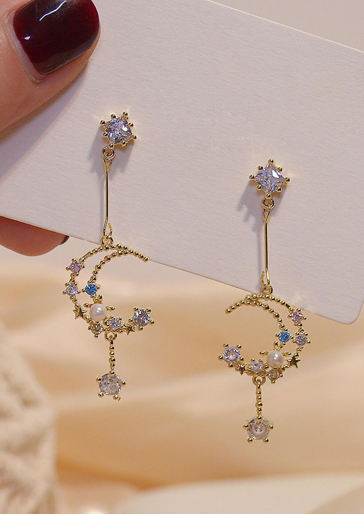 

Elegant Moon Rhinestone Pearl Stud Earrings - Gold, 508184