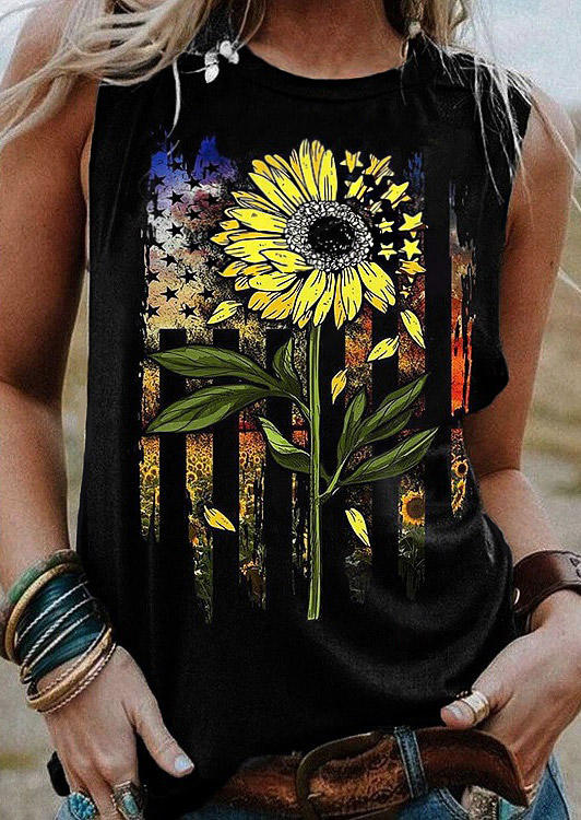 

American Flag Star Striped Sunflower Tank - Black, 508186