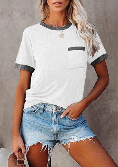 

Color Block Pocket Short Sleeve T-Shirt Tee - White, 508208