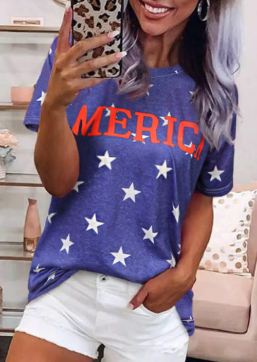 

America Star O-Neck T-Shirt Tee - Blue, 508220