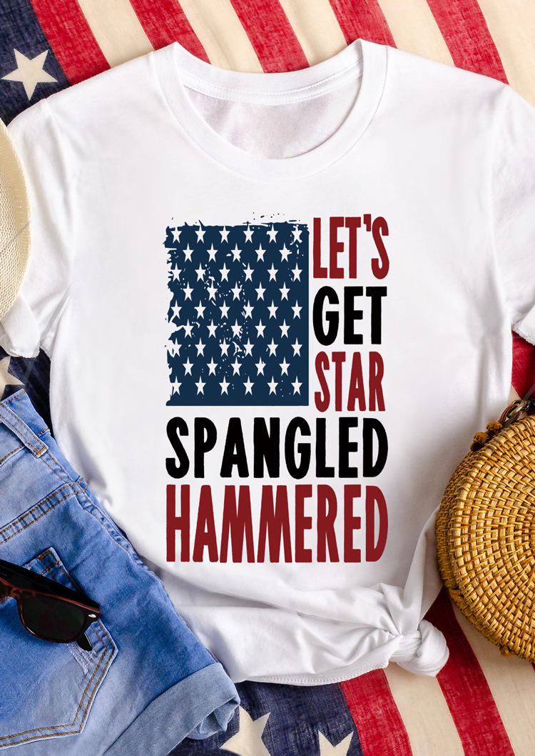 

American Flag Let's Get Star Spangled Hammered T-Shirt Tee - White, 508263