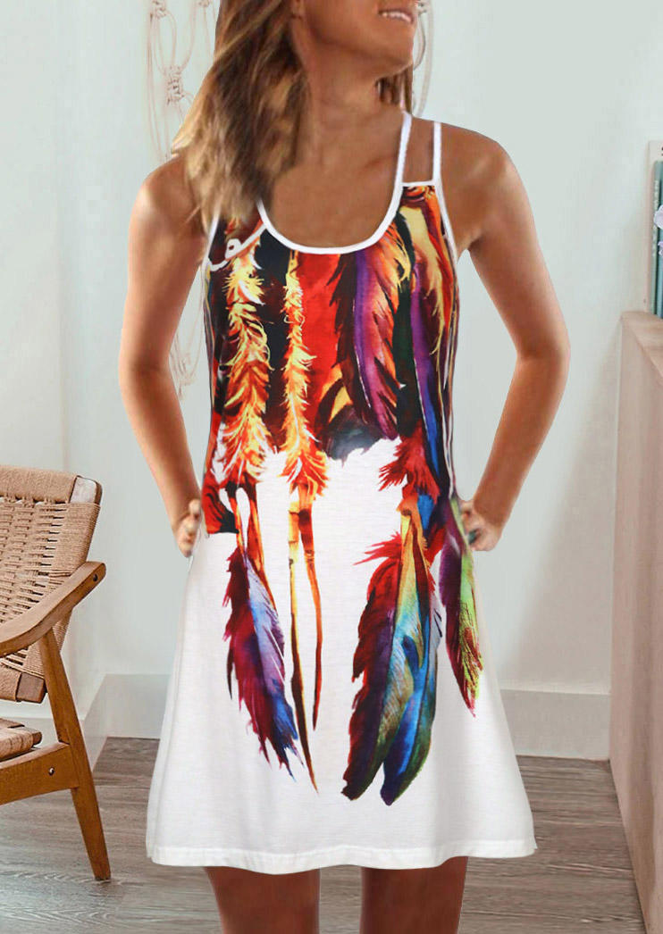 

Feather Cut Out Sleeveless Mini Dress, Multicolor, 504141