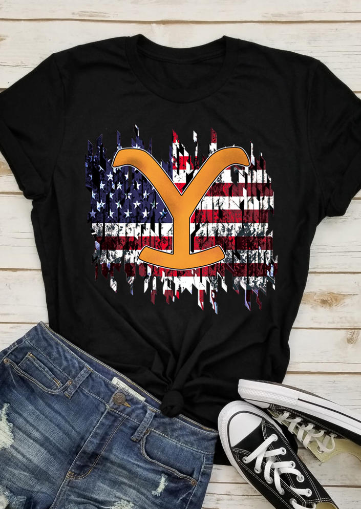 Yellowstone American Flag T-Shirt Tee - Black