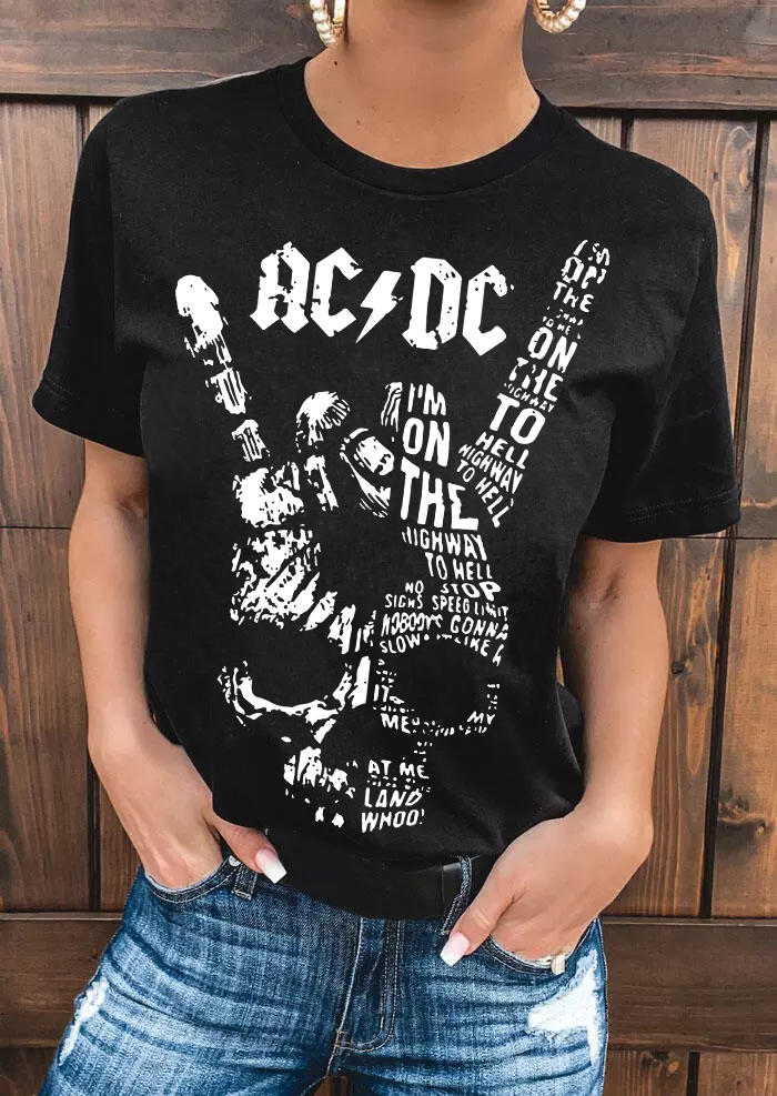 

AD DC Highway To Hell Skull T-Shirt Tee - Black, 507933