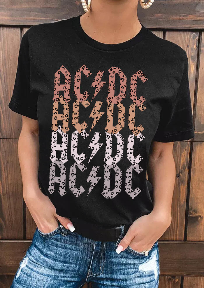 

Leopard AC DC O-Neck T-Shirt Tee - Black, 507935