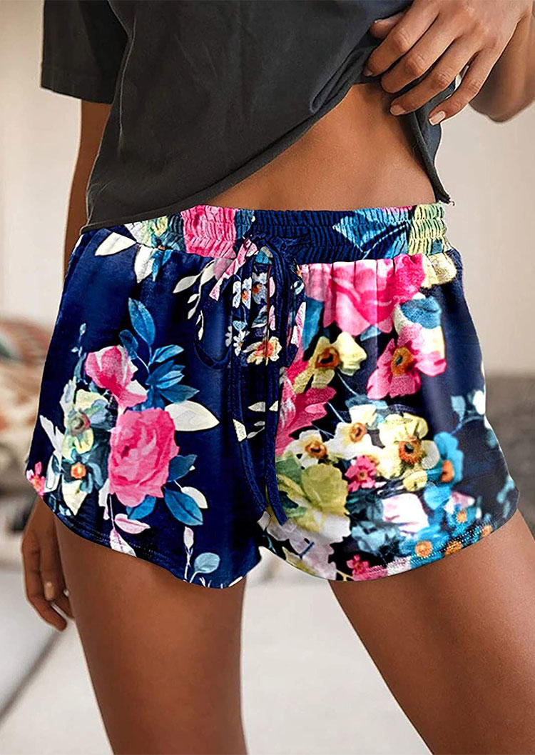 

Floral Drawstring Elastic Waist Shorts, Multicolor, 508197