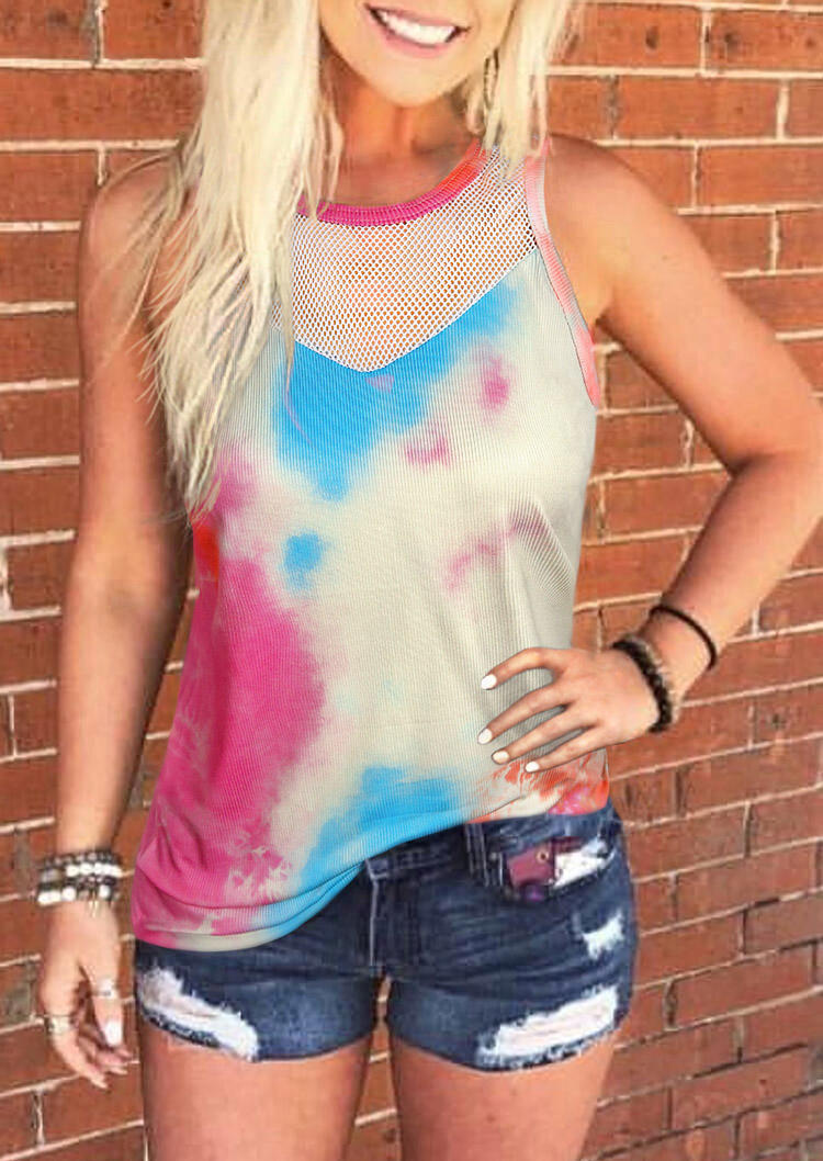 

Tie Dye Hollow Out Casual Tank, Multicolor, 508230