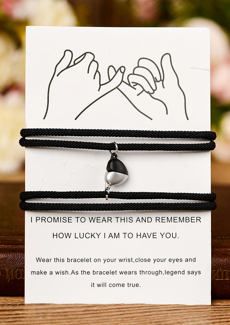 

2Pcs Couples Magnetic Matching Braided Rope Heart Bracelet, Black, 508231