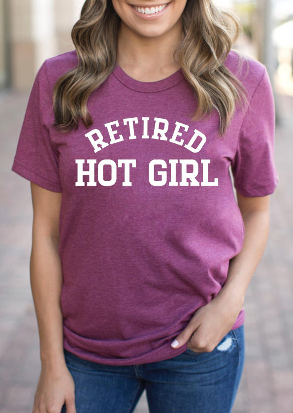 Buy Retired Hot Girl O-Neck T-Shirt Tee - Plum. Picture