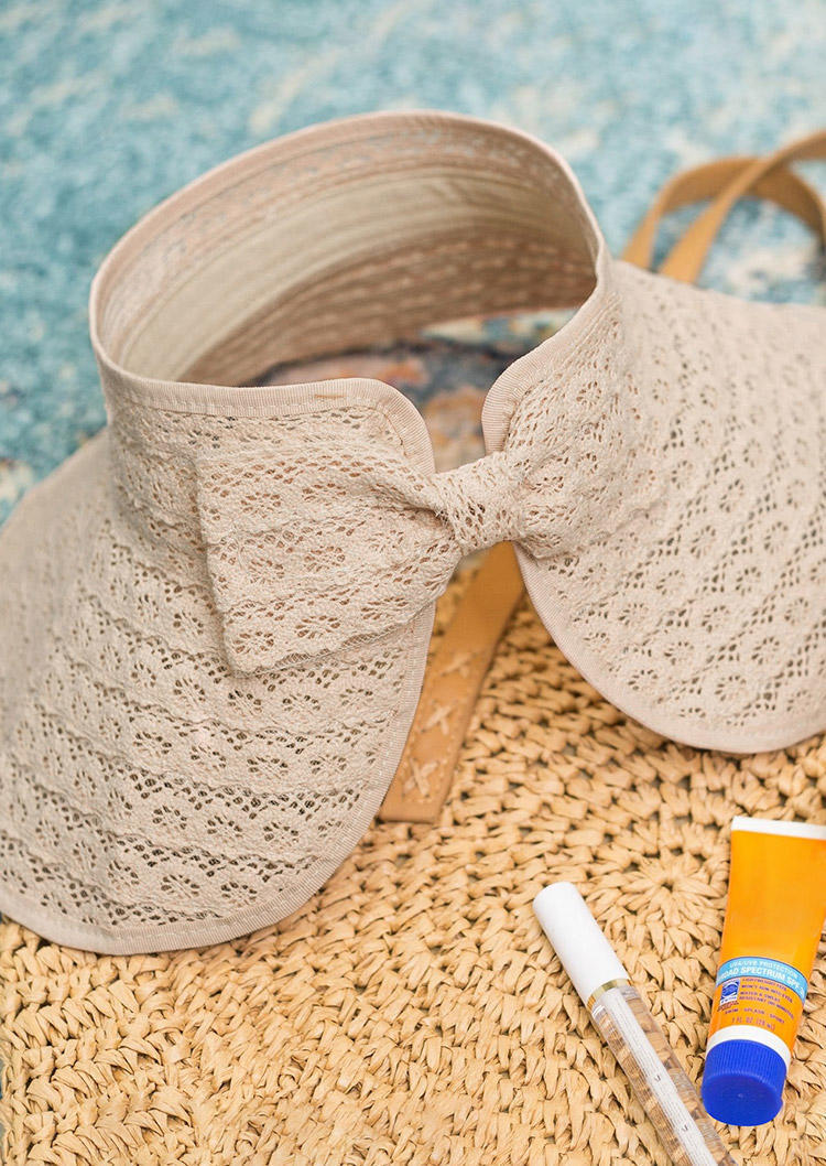 

Lace Bowknot Hollow Out Foldable Wide Brim Beach Sun Hat, Beige;khaki, 504938