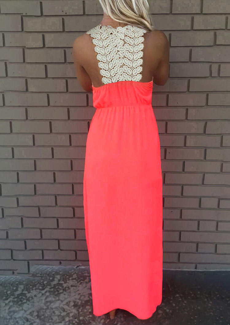 

Lace Crochet Knitted Maxi Dress - Fluorescent Pink, 505654