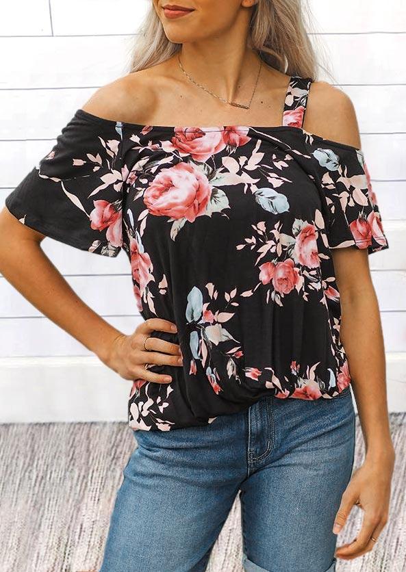 

Floral Cold Shoulder Blouse, Multicolor, 507736