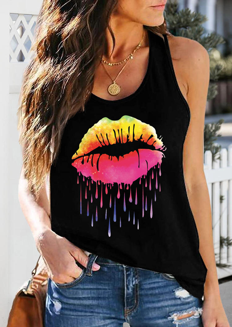 

Colorful Lips O-Neck Tank - Black, 508070