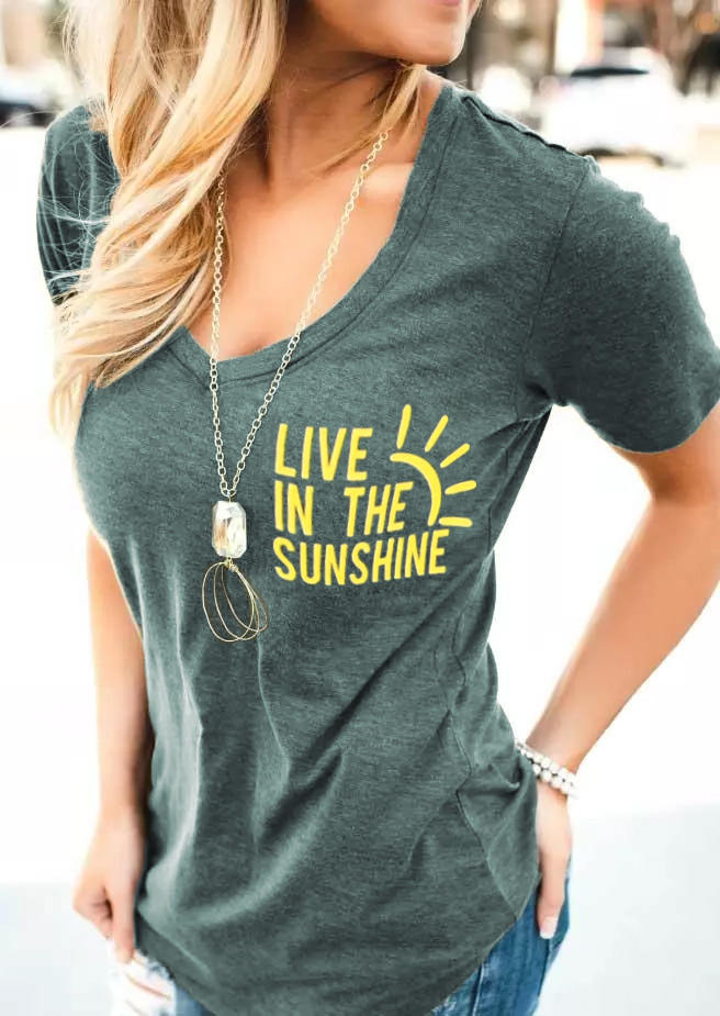 

Live In The Sunshine V-Neck T-Shirt Tee - Green, 508199