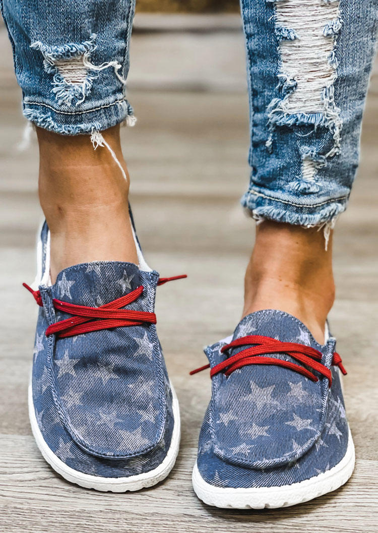 

Star Slip On Round Toe Flat Sneakers - Blue, 508241
