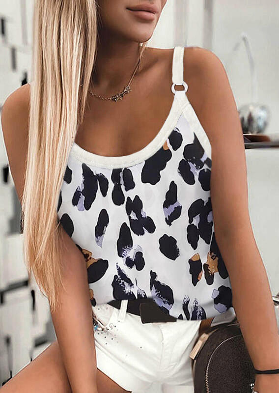 

Leopard Thick Strap Camisole - White, 508338