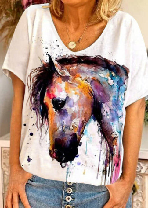 

Western Horse Oil Painting T-Shirt Tee - White, 508362