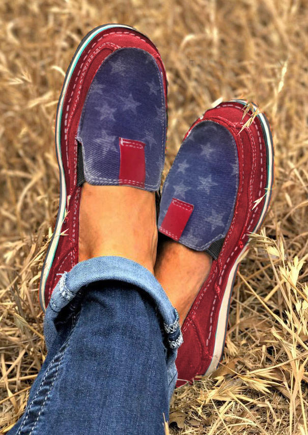 

Star Slip On Round Toe Flat Sneakers, Red, 508371